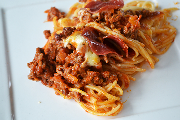 spaghetti pizza bake