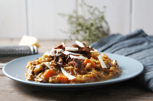 risotto met saffraan en zoete aardappel