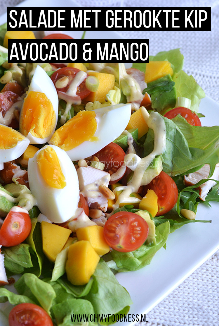 salade met gerookte kip avocad en mango