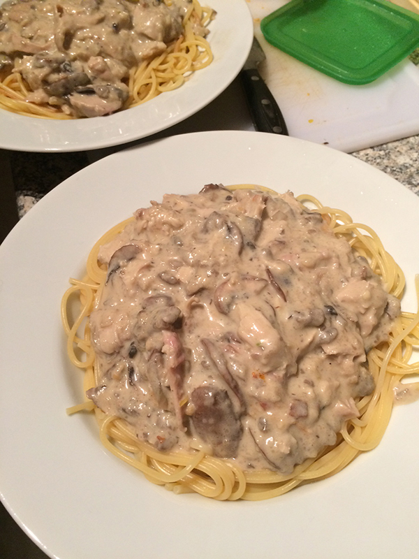 Spaghetti met champignonsaus