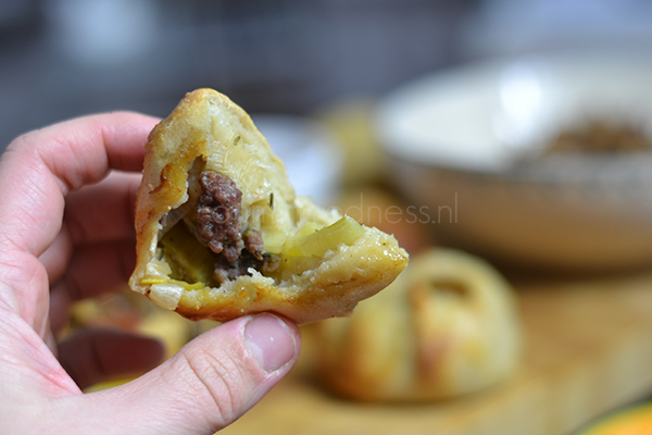 Aardappeldumplings met gehakt en prei