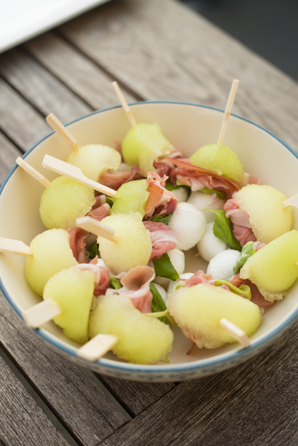 Tapasspiesjes met meloen en ham