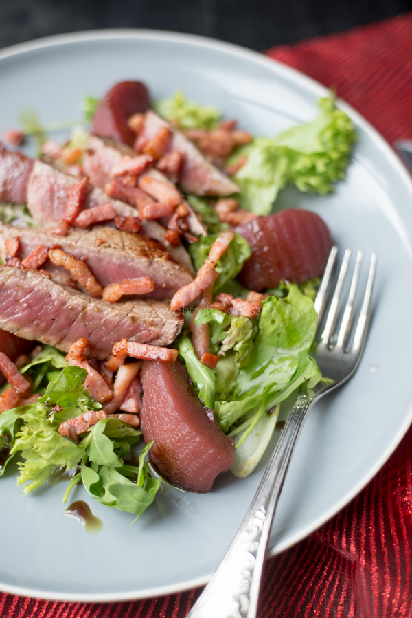 Stoofperensalade met biefstuk