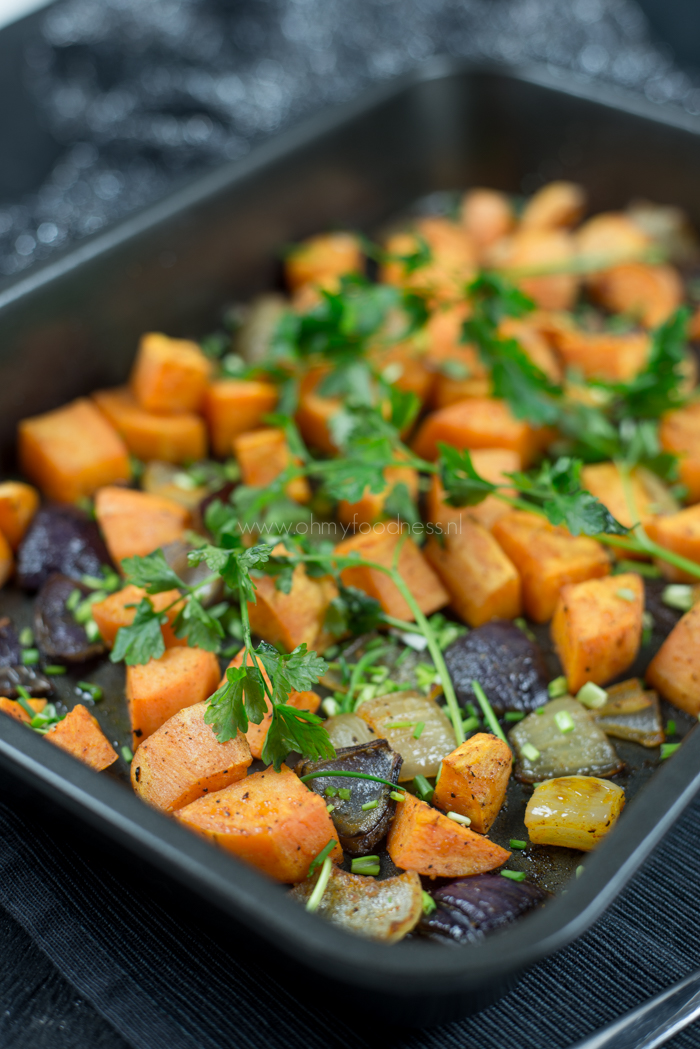 Geroosterde zoete aardappel met ui