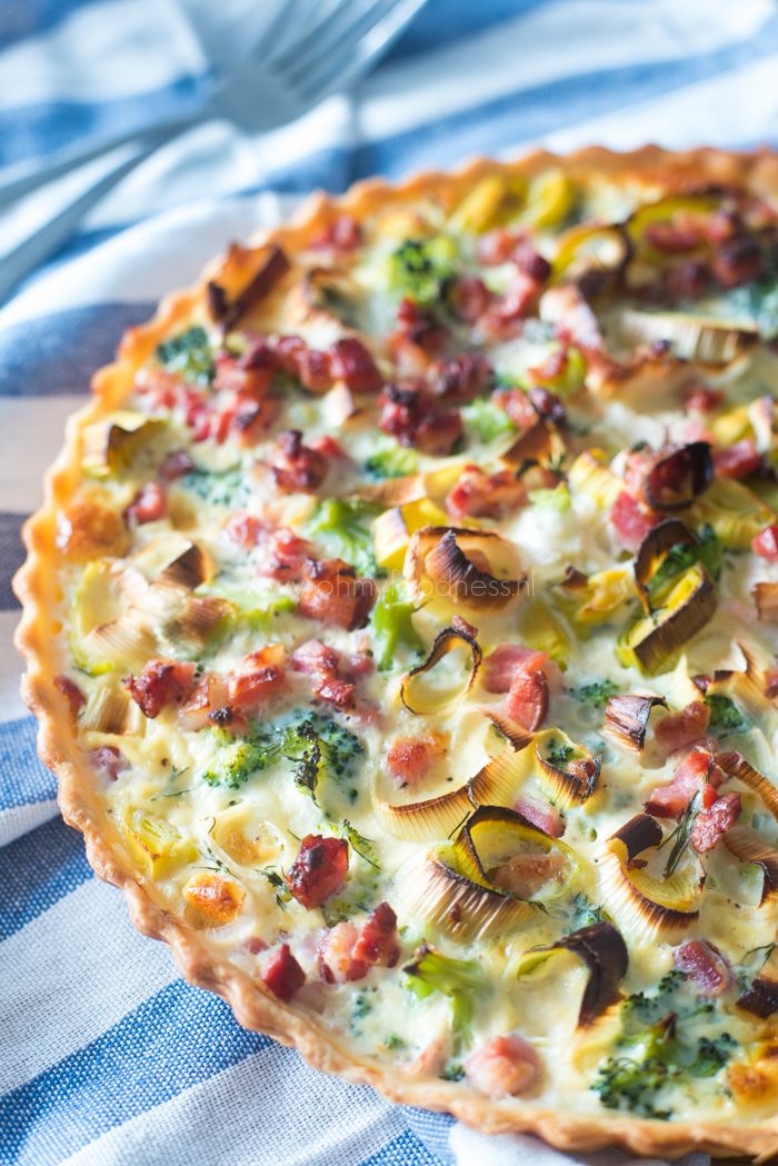 quiche met prei, broccoli en spekjes