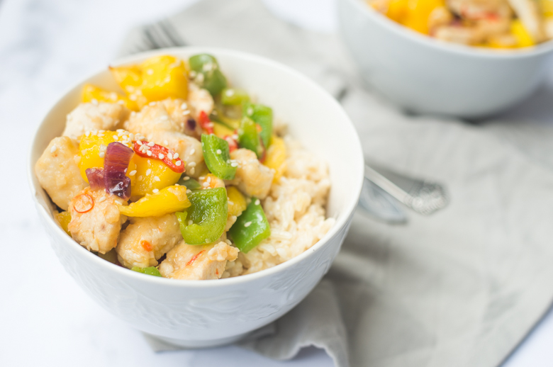 Kokosrijst met mangokip