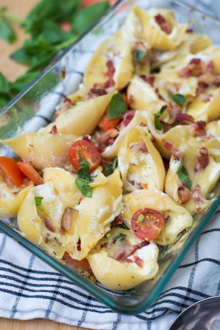 Gevulde pastaschelpen met ricotta en bacon