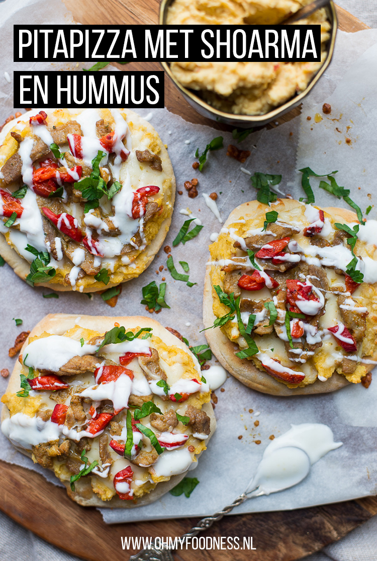 Pitapizza met shoarma en hummus