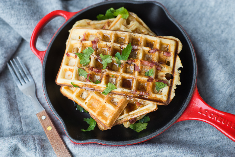 Baconwafels met maple syrup