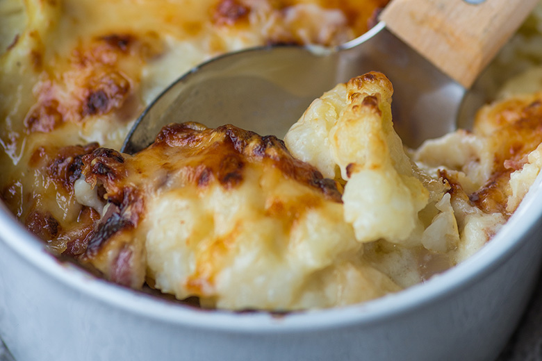 Bloemkoolgratin met bacon