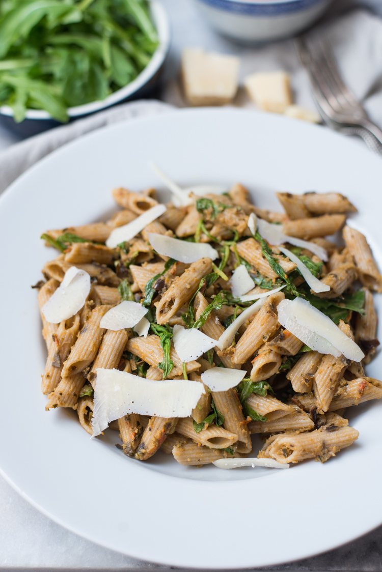 Penne met geroosterde aubergine en cherrytomaatjes