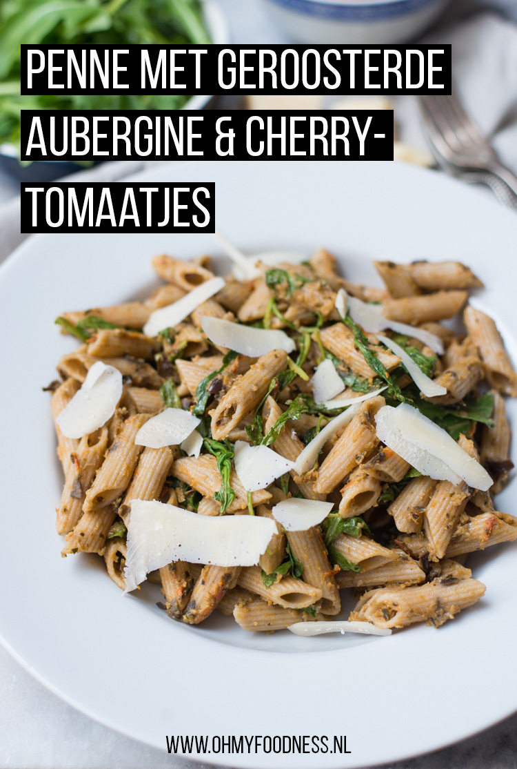 Penne met geroosterde aubergine en cherrytomaatjes