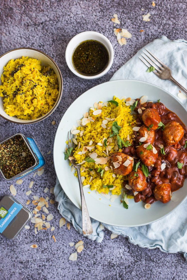 caribische kipballetjes met gele rijst1