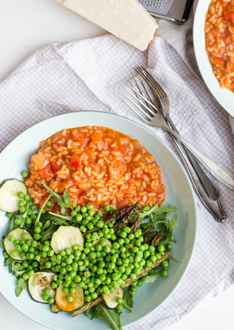 Gegrilde paprikarisotto met groene groenten