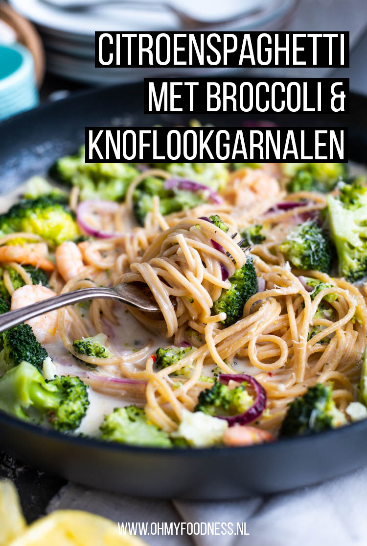 Citroenspagetti met broccoli en knoflookgarnalen