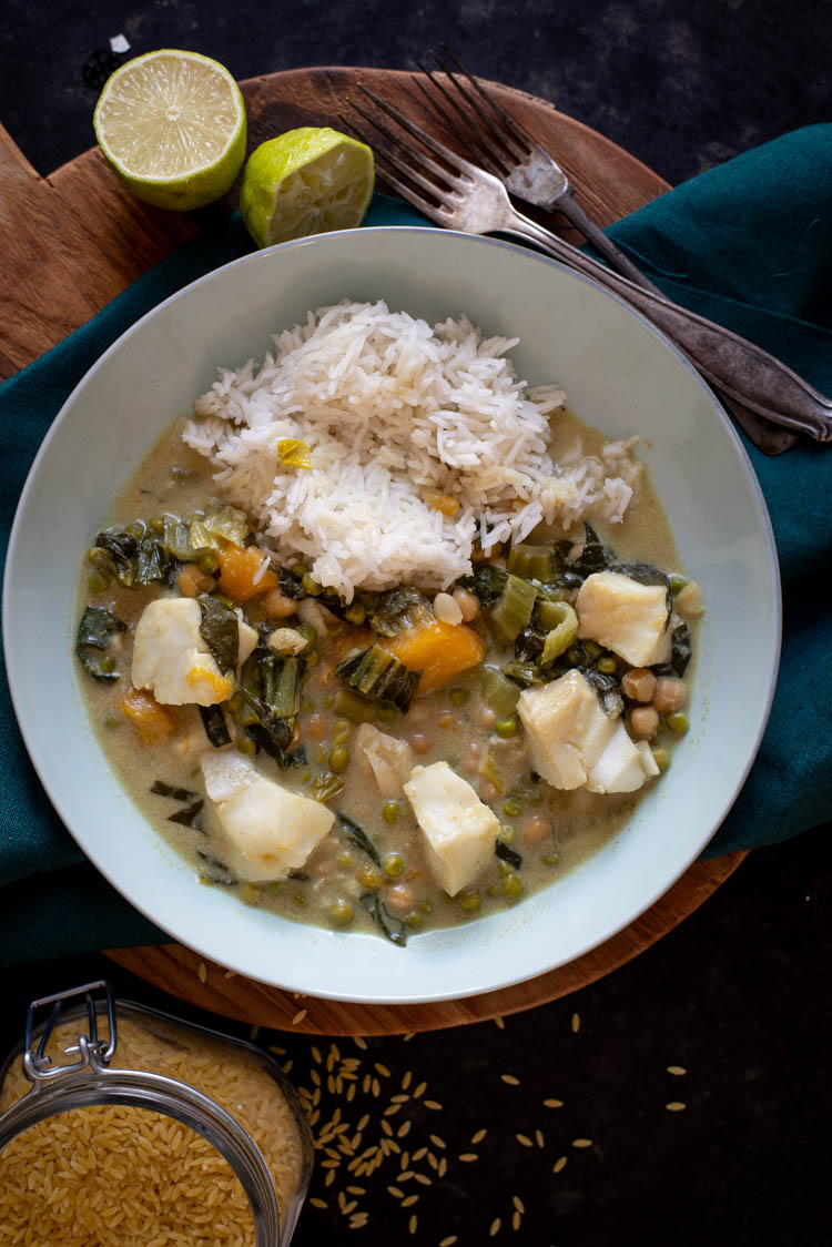 Groene curry met kabeljauw en paksoi