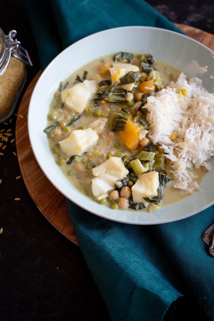 Groene curry met kabeljauw en paksoi