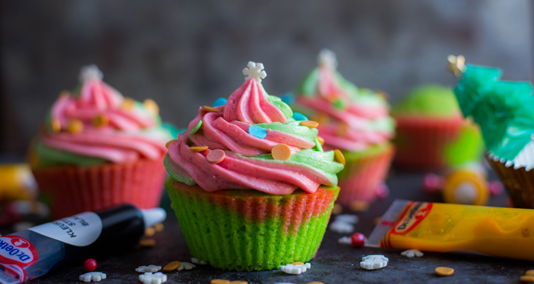 Vrolijke kerstcupcakes