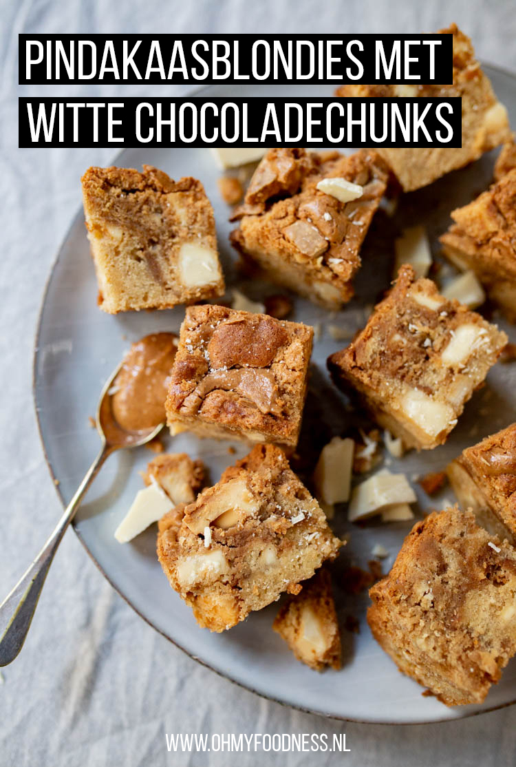 Pindakaasblondies met witte chocoladechunks