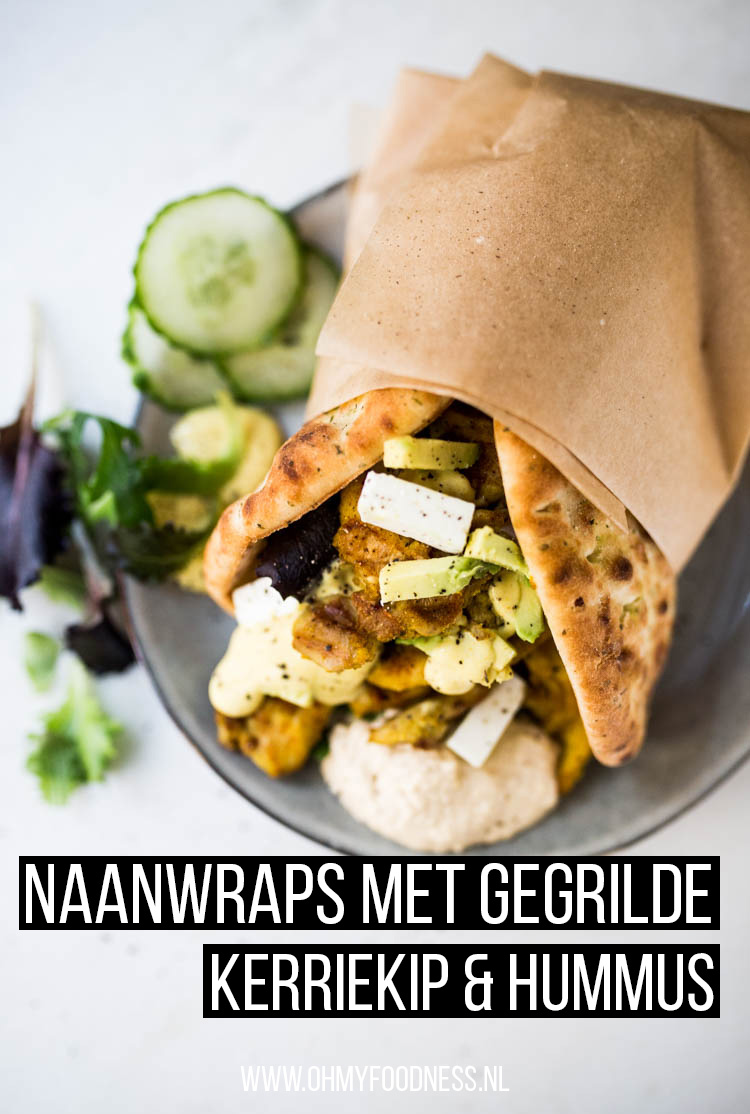 Naanwraps met gegrilde kerriekip en hummus