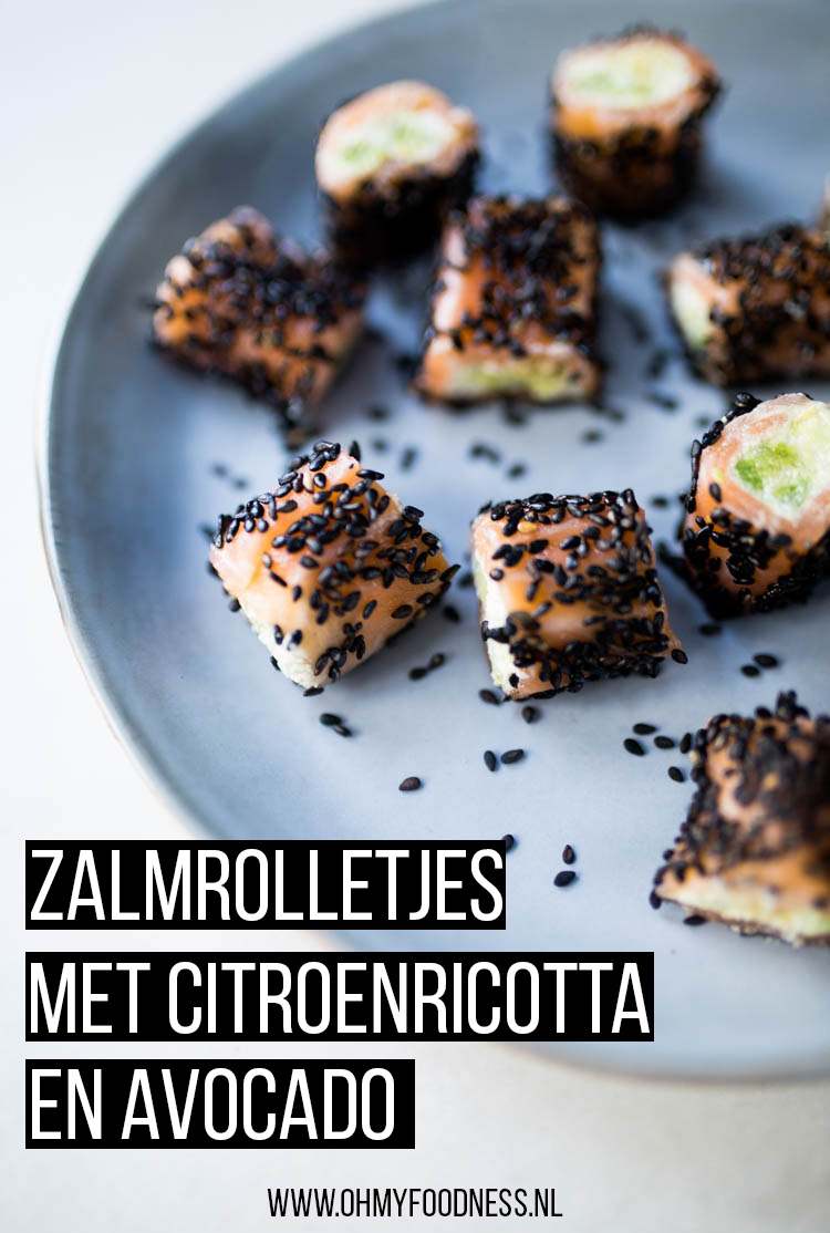 zalmrolletjes met citroenricotta en avocado