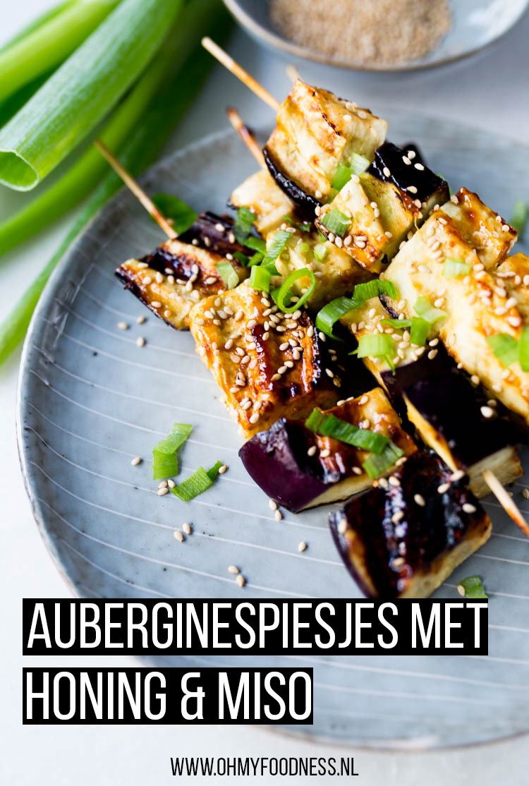 Auberginespiesjes met honing en miso