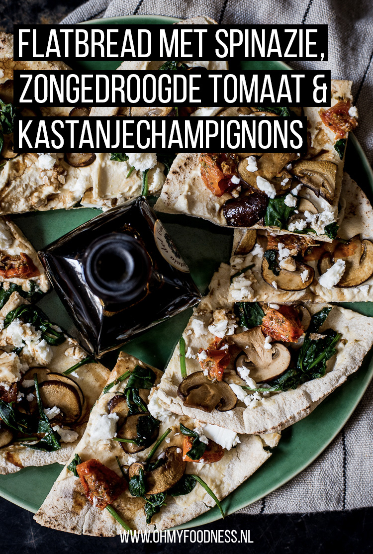 Flatbread met zongedroogde tomaat, spinazie en kastanjechampignons