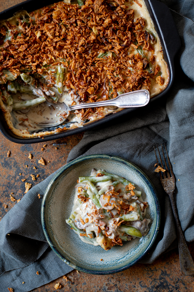 Ovenschotel met sperziebonen en champignons