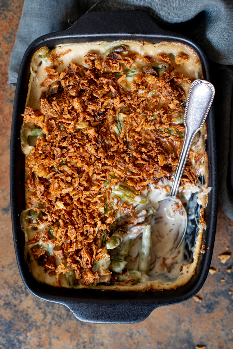 Ovenschotel met sperziebonen en champignons