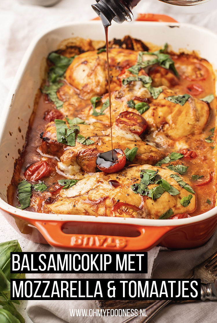 Balsamicokip met mozzarella en tomaatjes