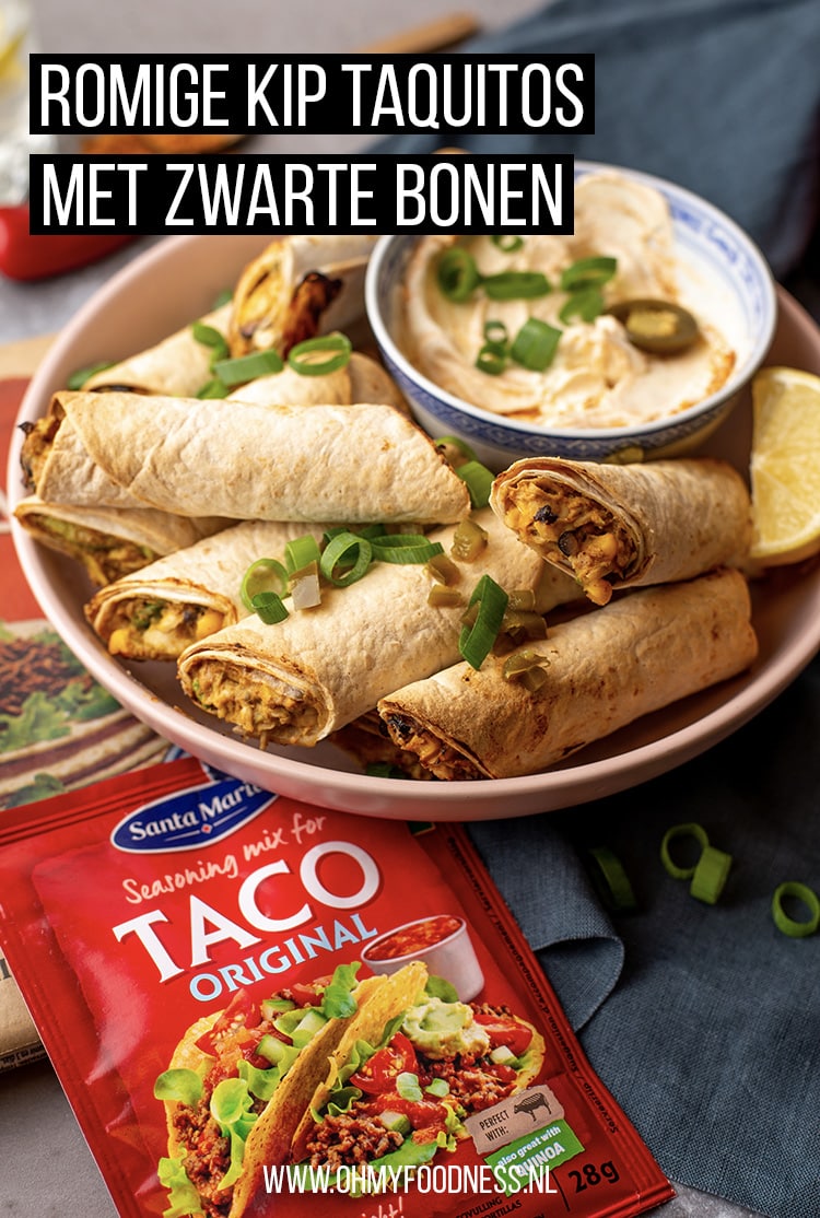 Romige kip taquitos met zwarte bonen